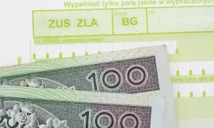 ZUS ZLA i banknoty 100 zł. Dokumenty związane z ubezpieczeniem społecznym, które pomagają ustalić, ile wynosi zasiłek chorobowy.