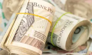Zrolowane banknoty dwuzłotowe, spięte gumkami. W tle widać kolejne banknoty.