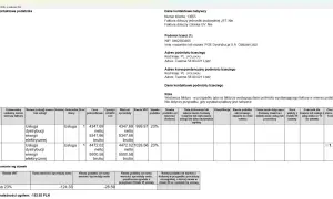 Fragment faktury korygującej KSeF z danymi nabywcy, podmiotu trzeciego i pozycjami faktury.