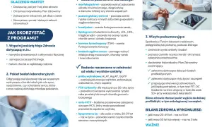 Profilaktyka 20 plus: badania krwi, moczu, lipidogram, TSH, PSA, anty-HCV, lipoproteina (a) dla oceny ryzyka chorób.