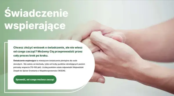 Chcesz złożyć wniosek o świadczenie wspierające, ale nie wiesz od czego zacząć? Obrazek pokazuje pomoc w tym procesie.