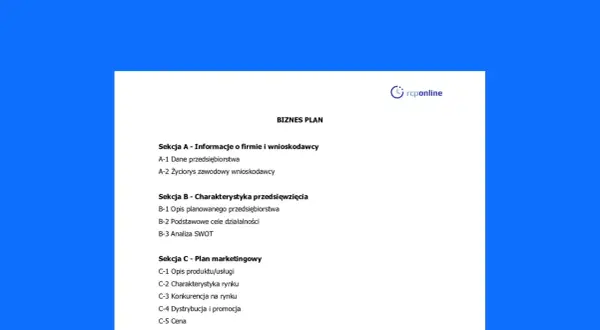 Struktura biznes planu: informacje o firmie, charakterystyka przedsięwzięcia i plan marketingowy.