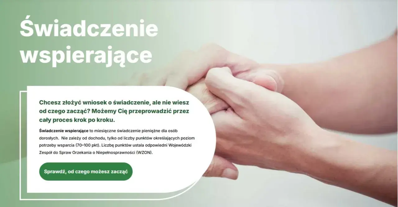 Chcesz złożyć wniosek o świadczenie wspierające, ale nie wiesz od czego zacząć? Obrazek pokazuje pomoc w tym procesie.