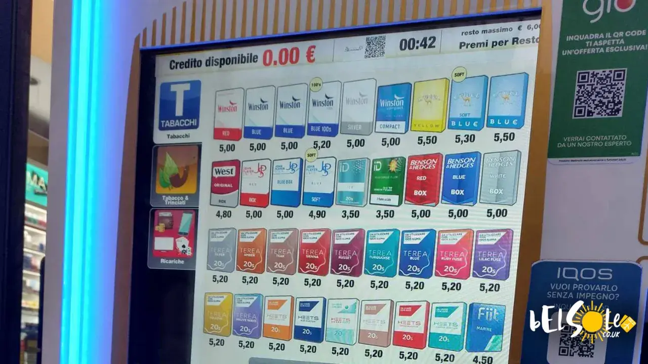 Cena paczki papierosów na automacie: od 3,50€ za ID do 5,50€ za Winston Yellow.