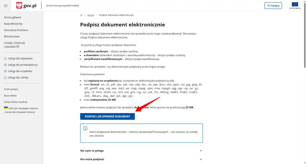 Podpisywanie sprawozdań finansowych online. Możesz podpisać dokumenty profilem zaufanym, e-dowodem lub certyfikatem kwalifikowanym. Sprawdź też, kto podpisał dokument.