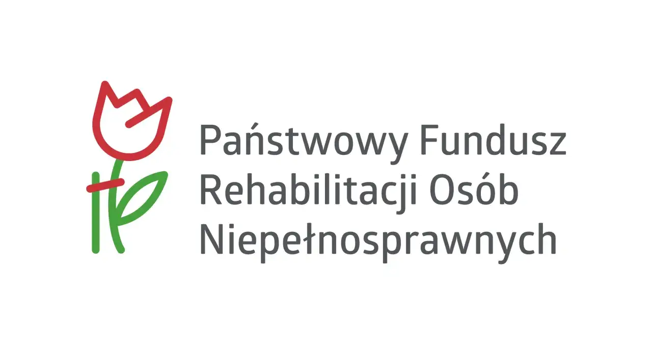 Logo Państwowego Funduszu Rehabilitacji Osób Niepełnosprawnych. Stylizowany tulipan i napis.